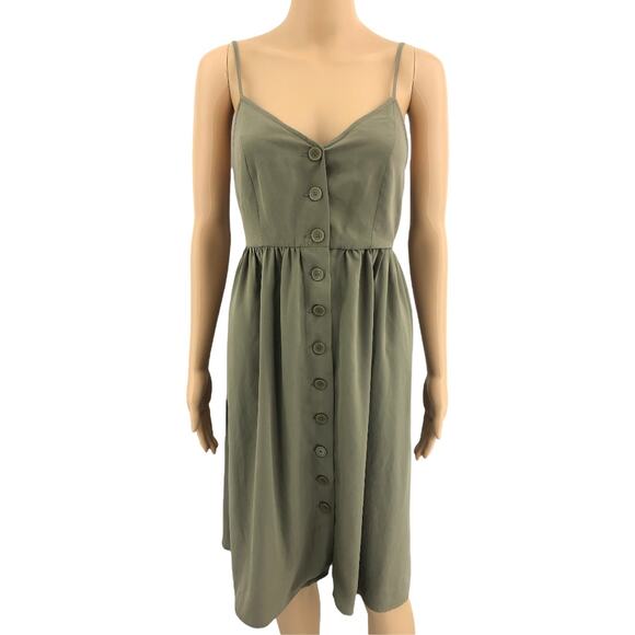 Forever 21 SMALL Women's Olive Green Button Up Front Baby Doll A Line Mini Dress - Picture 1 of 6